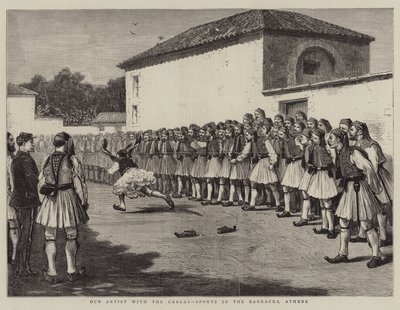 Notre artiste avec les Grecs, sports dans la caserne, Athènes - Joseph Nash